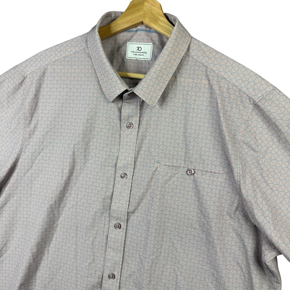 7Diamonds Palm 4-Way Stretch Short Sleeve Button‎ Down Shirt Size XL Pink Blue